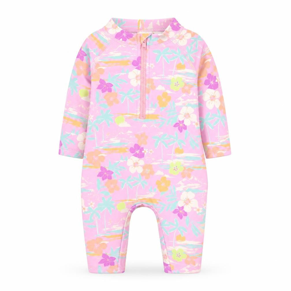 Marks & Spencer Girls Purple Floral Polyester Bodysuit Outfit/Set Size 0-3 Months Zip - Swim Suit Hat Included
