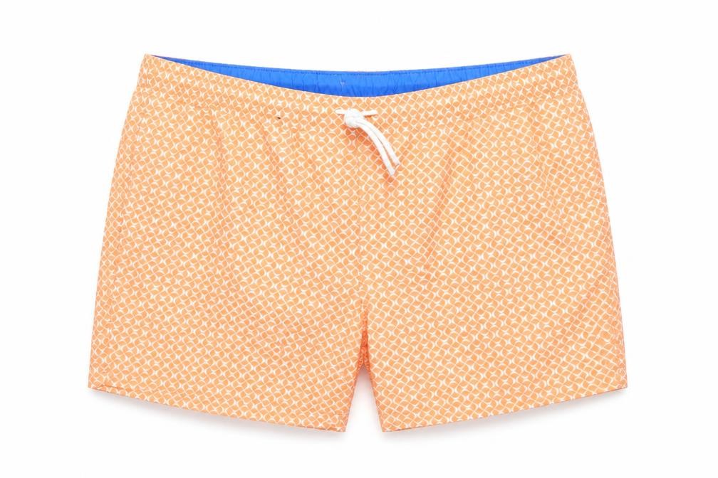 Marks & Spencer Mens Orange Geometric Polyester Sweat Shorts Size 3XL L6 in Regular Drawstring - Elasticated Waist Swim Shorts Pockets