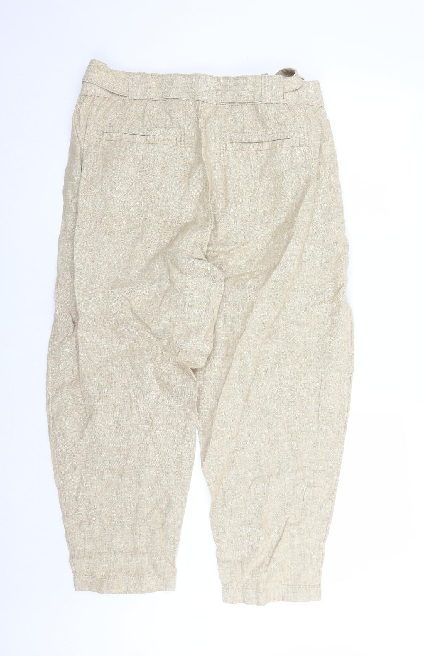 Marks and Spencer Womens Beige Flax Carrot Trousers Size 22 L27 in Regular Zip - Pockets Belted