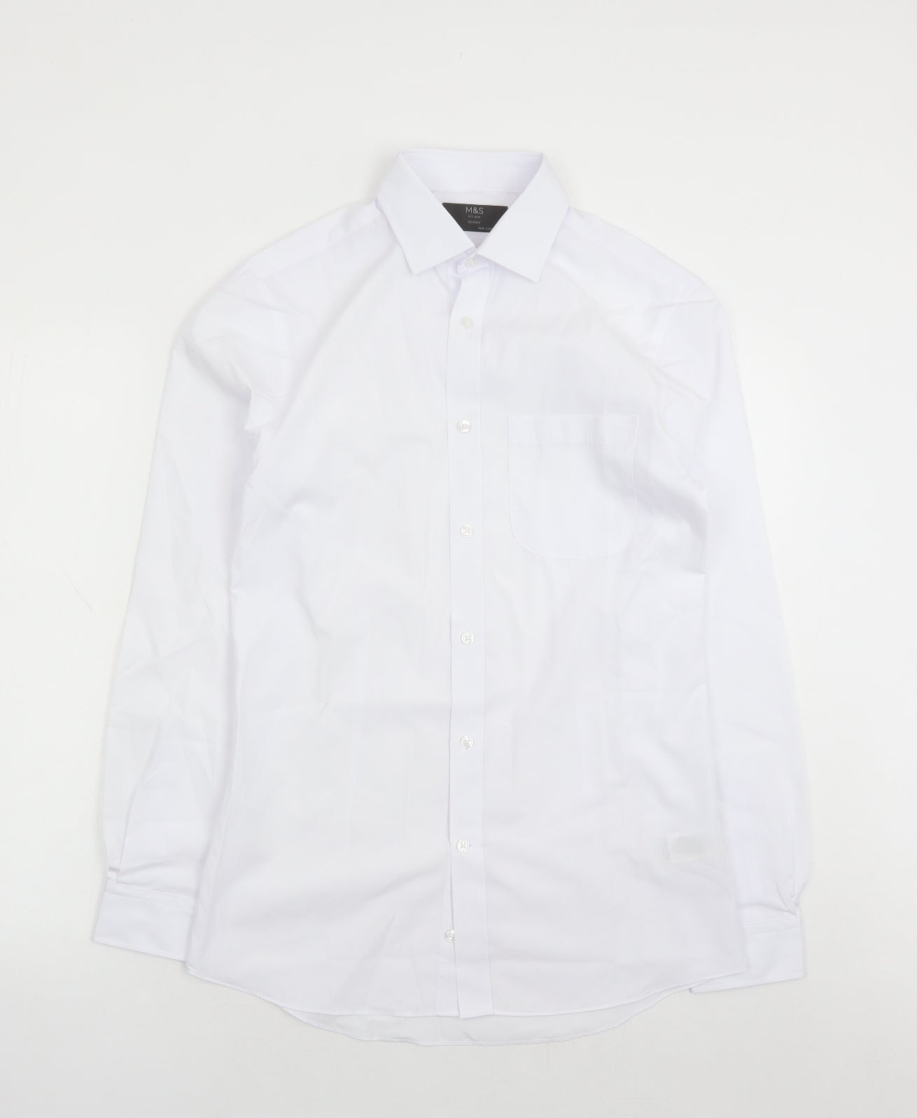 Marks and Spencer Mens White Polyester Button-Up Size 14.5 Collared Button