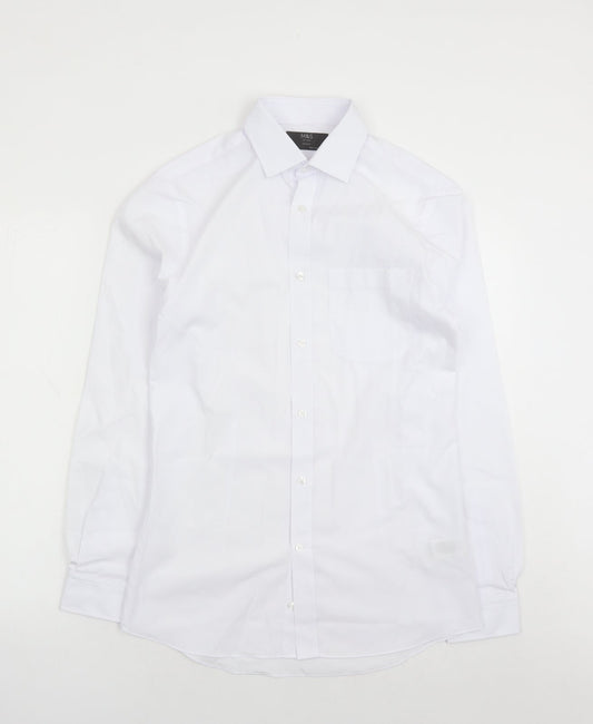 Marks and Spencer Mens White Polyester Button-Up Size 14.5 Collared Button