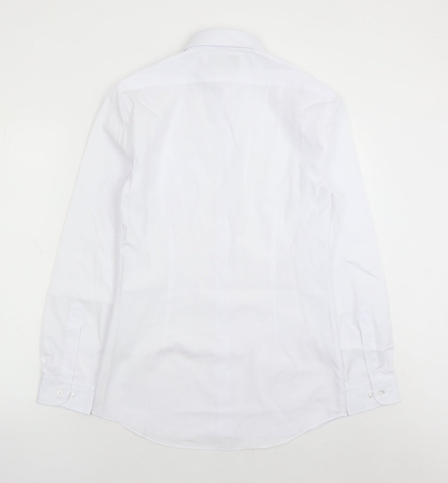 Marks and Spencer Mens White Polyester Button-Up Size 14.5 Collared Button