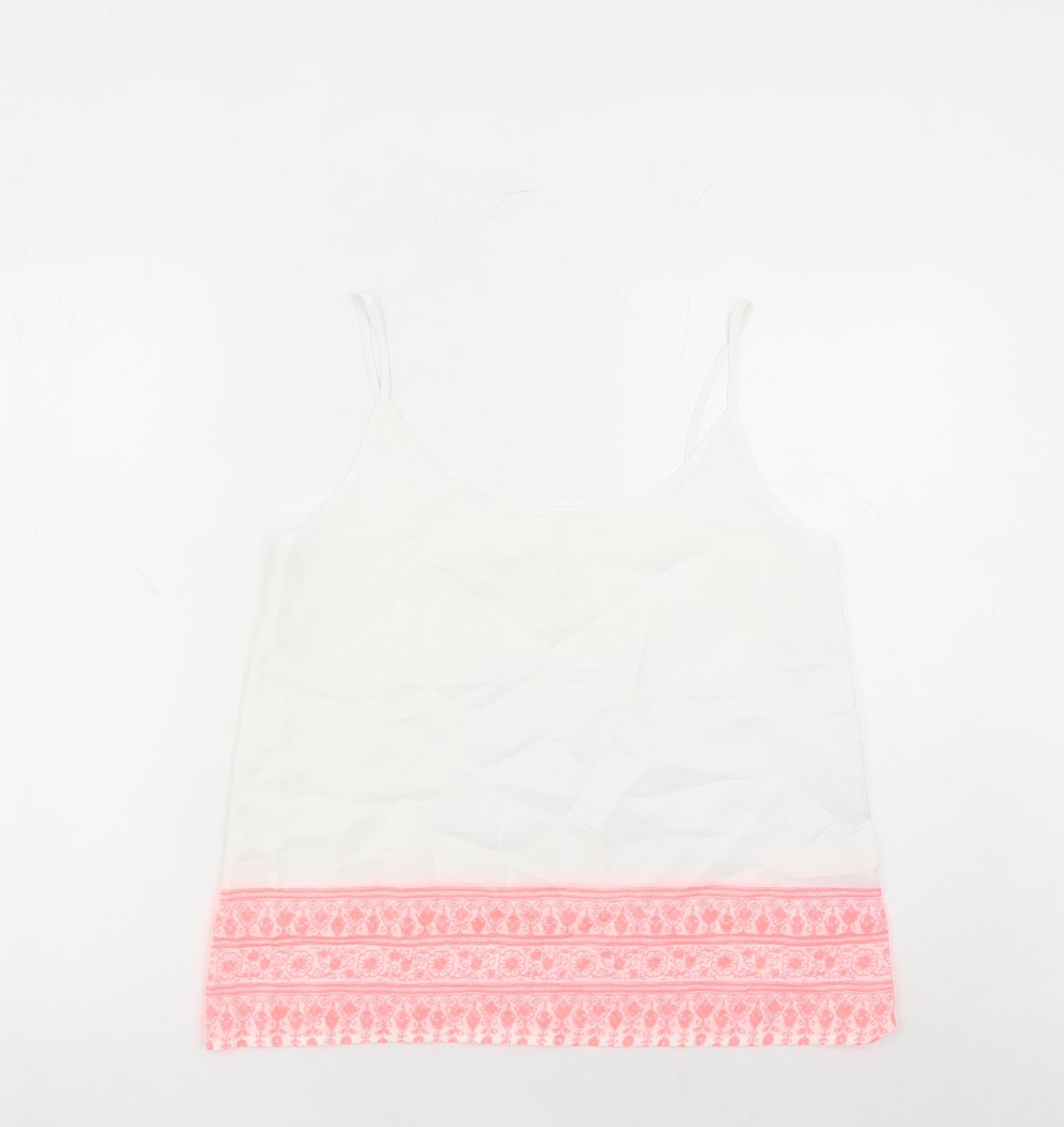 Marks and Spencer Womens White Geometric Acrylic Camisole Tank Size 12 Round Neck