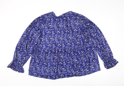Back view of In the Style women’s blue floral polyester basic blouse, size UK 16, v-neck - peplum