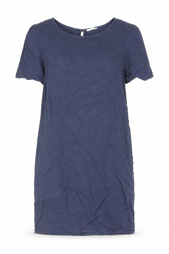 GLAM Womens Blue Linen Shift Size M Round Neck Button
