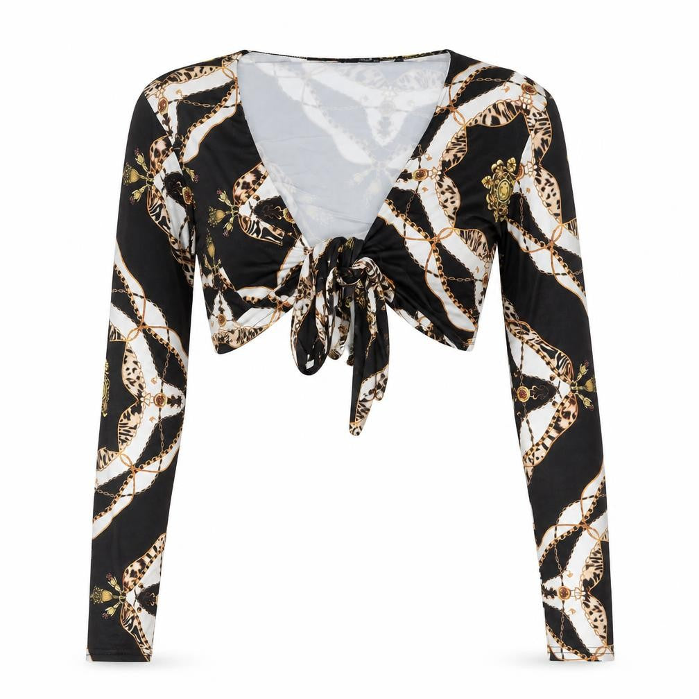 Misspap Womens Multicoloured Geometric Polyester Cropped Blouse Size 8 V-Neck