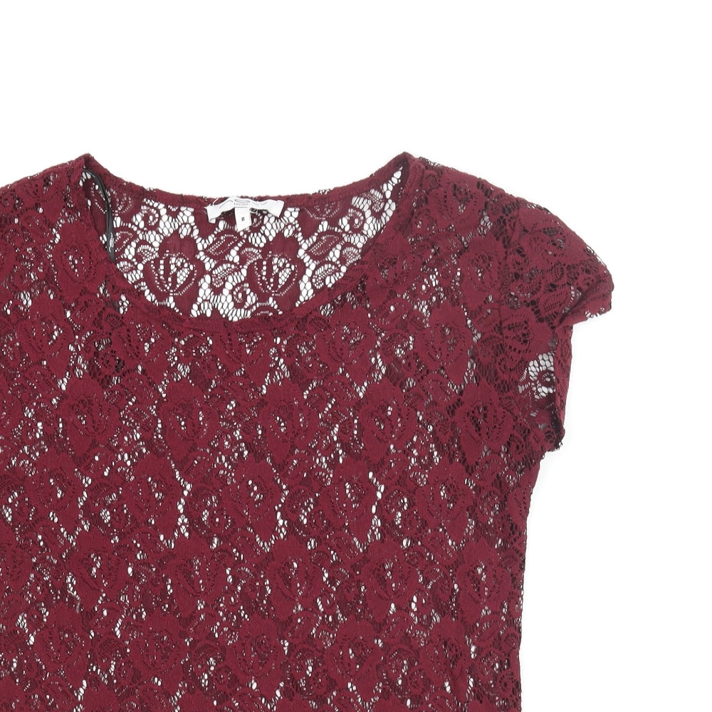 New Look Womens Purple Polyester Basic Blouse Size 8 Round Neck