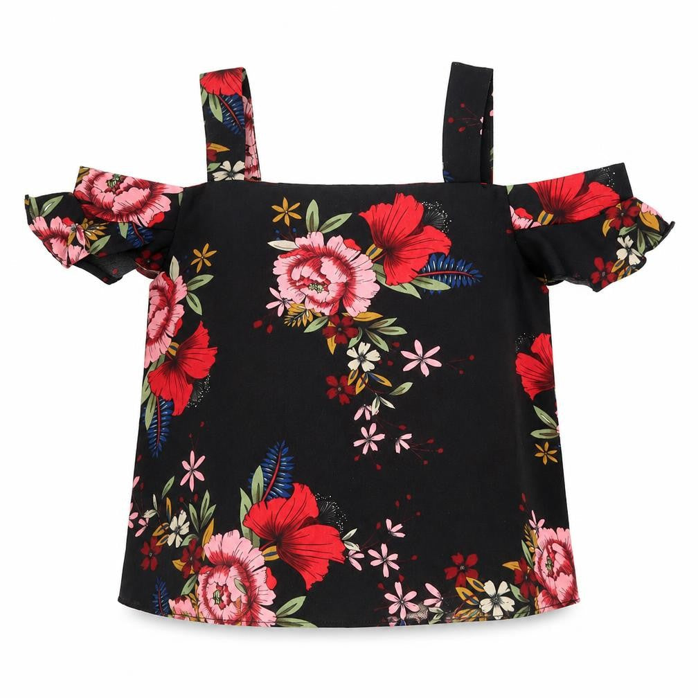 Quiz Womens Black Floral Polyester Basic Blouse Size 12 Square Neck - Cold Shoulder