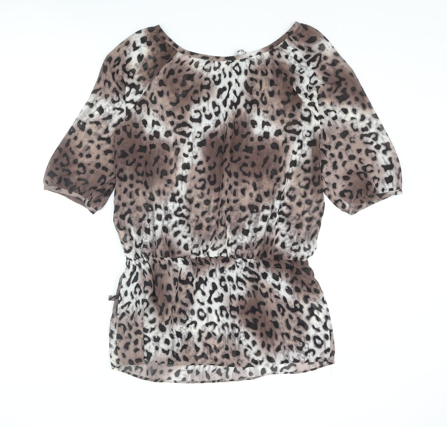 NEXT Womens Brown Animal Print Polyester Tunic Blouse Size 10 Boat Neck - Leopard Print Drawstring