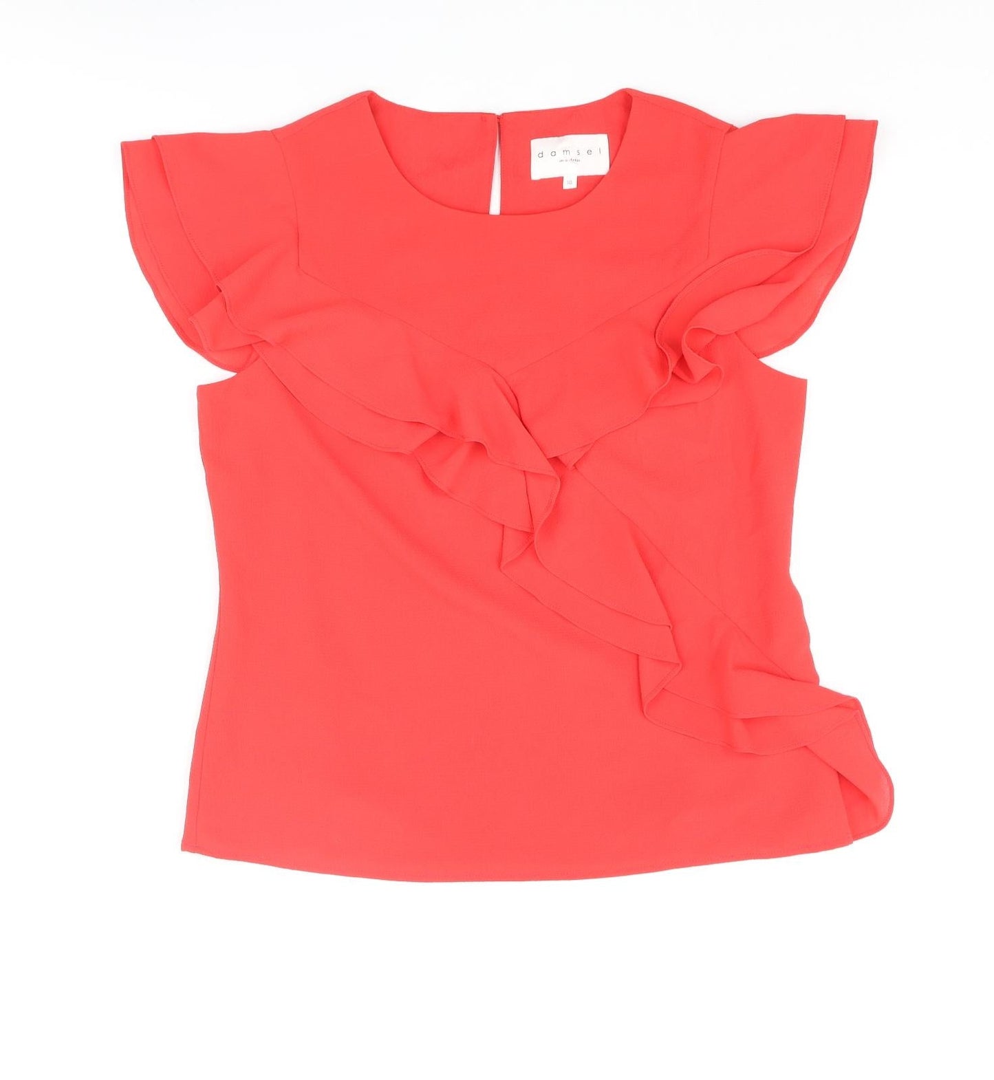 Damsel in a Dress Womens Red Polyester Basic Blouse Size 10 Round Neck - Frill