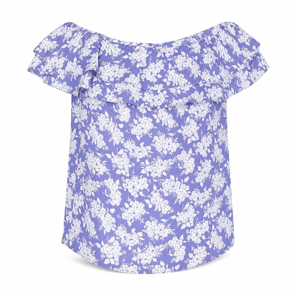 Oasis Womens Blue Floral Polyester Basic Blouse Size 10 Boat Neck - Frill