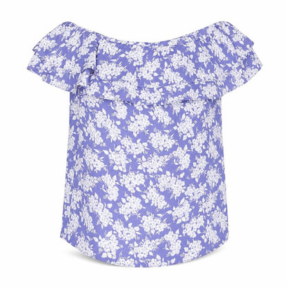 Oasis Womens Blue Floral Polyester Basic Blouse Size 10 Boat Neck - Frill