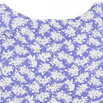 Oasis Womens Blue Floral Polyester Basic Blouse Size 10 Boat Neck - Frill