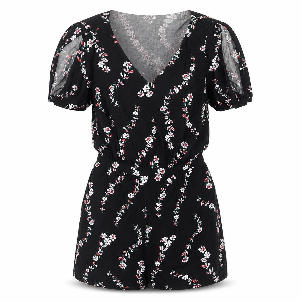 Idano Womens Black Floral Viscose Playsuit One-Piece Size 8 Pullover - Cold Shoulder