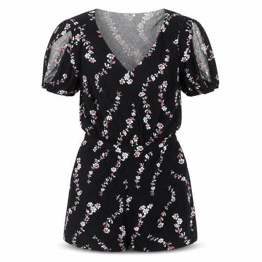 Idano Womens Black Floral Viscose Playsuit One-Piece Size 8 Pullover - Cold Shoulder