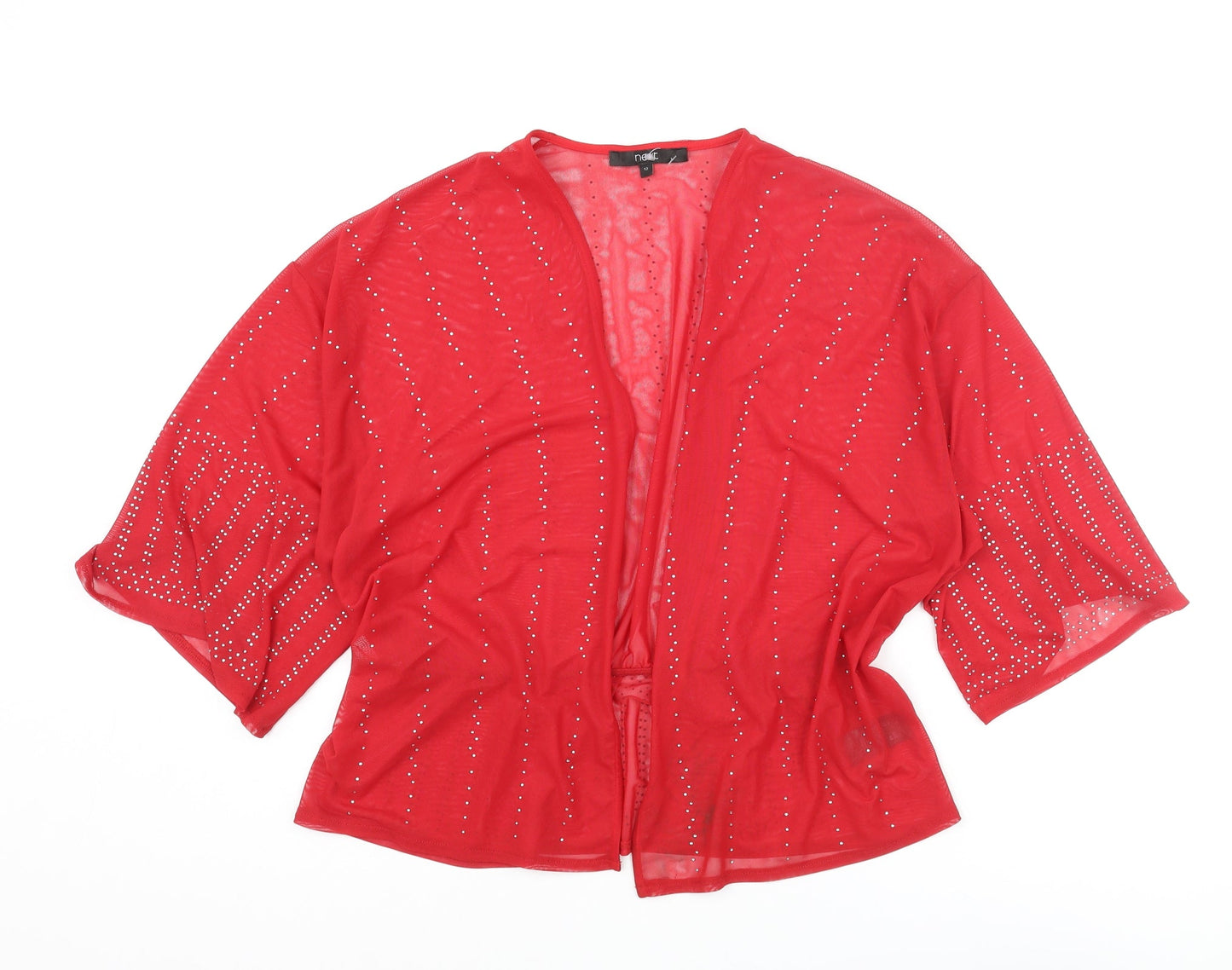 NEXT Womens Red Polyester Kimono Blouse Size 12 V-Neck - Rhinestone Detail