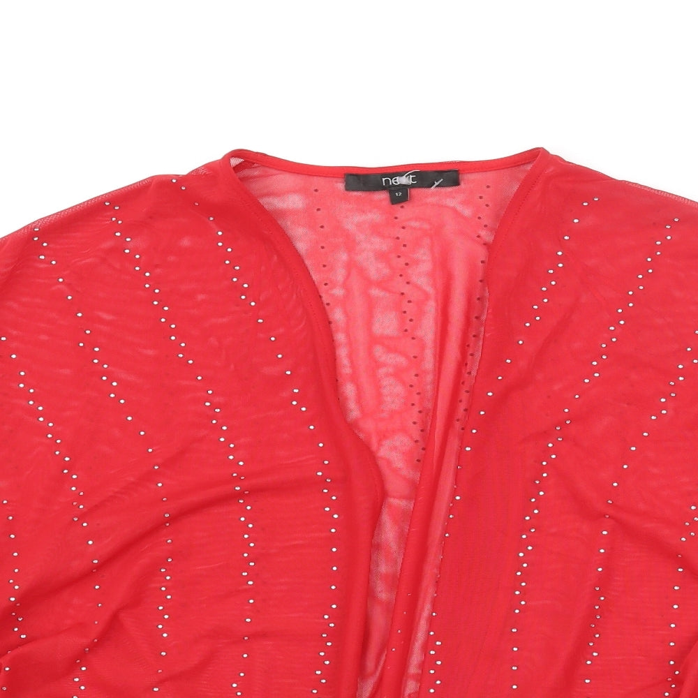 NEXT Womens Red Polyester Kimono Blouse Size 12 V-Neck - Rhinestone Detail