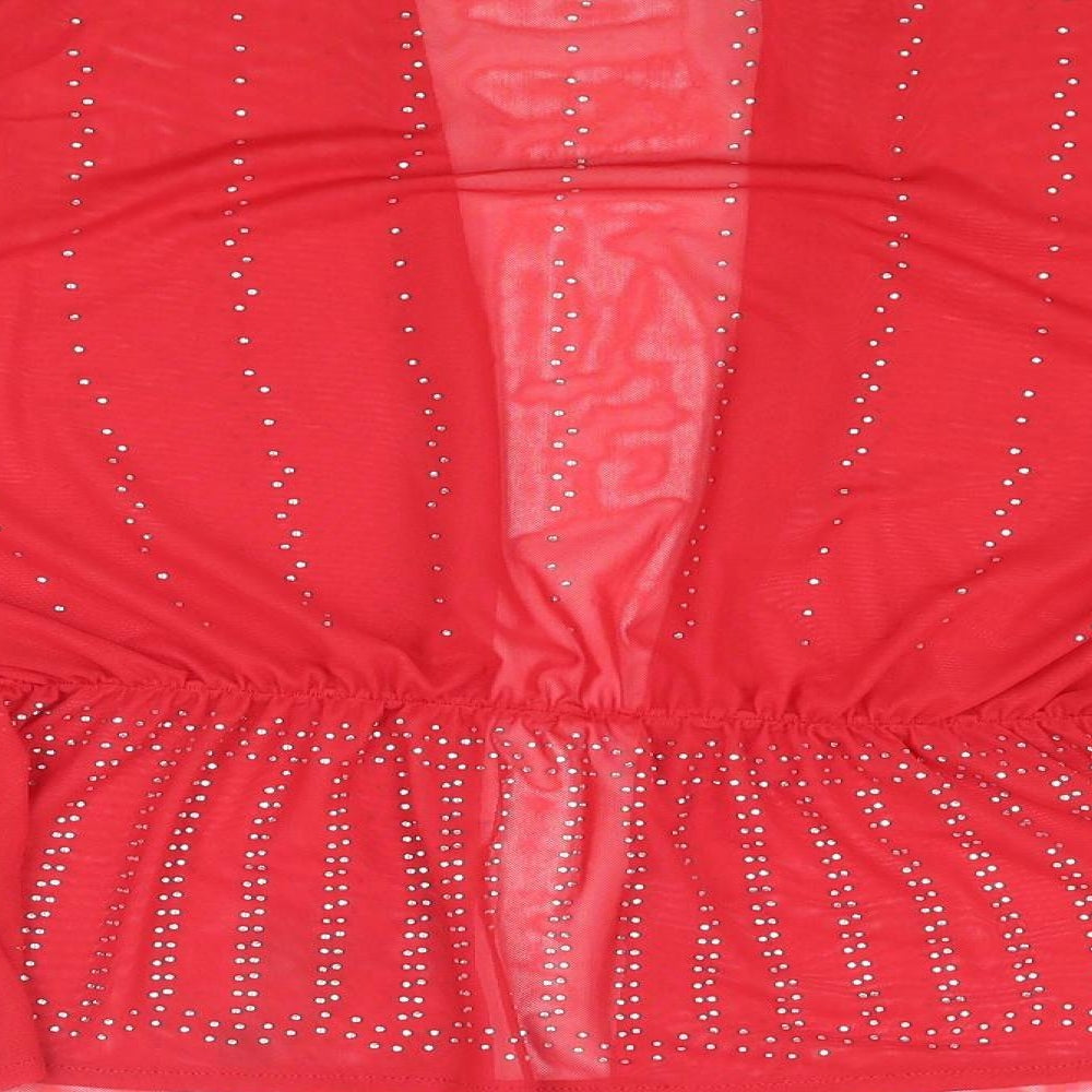 NEXT Womens Red Polyester Kimono Blouse Size 12 V-Neck - Rhinestone Detail