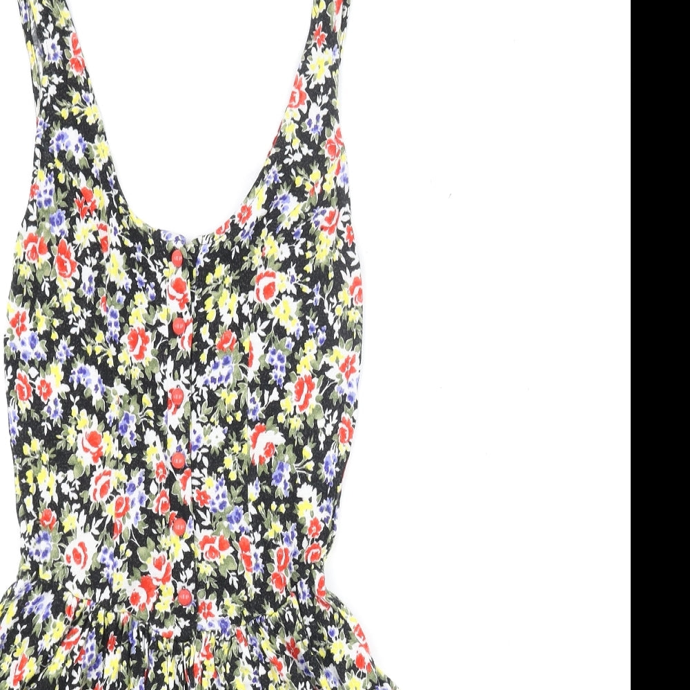 Miss Selfridge Womens Multicoloured Floral Vinyl Playsuit One-Piece Size 6 Button