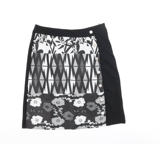 Smash Womens Black Polyester A-Line Skirt Size XS Zip - Geometric Print