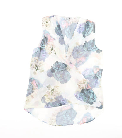 H&M Womens Multicoloured Floral Polyester Basic Blouse Size 6 V-Neck