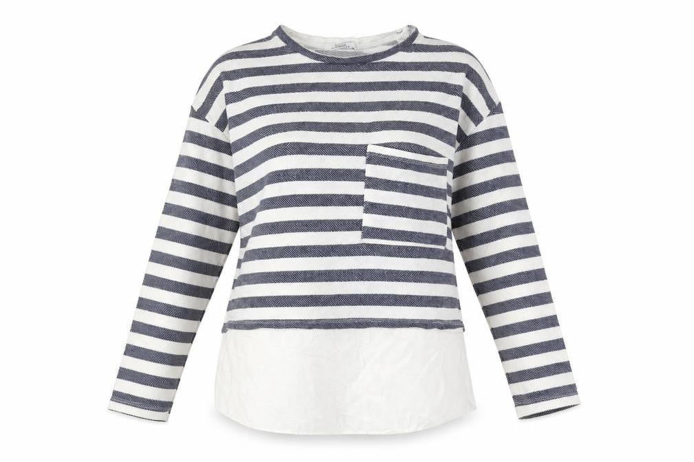Shana Womens Blue Striped Cotton Basic Blouse Size M Round Neck - Layered