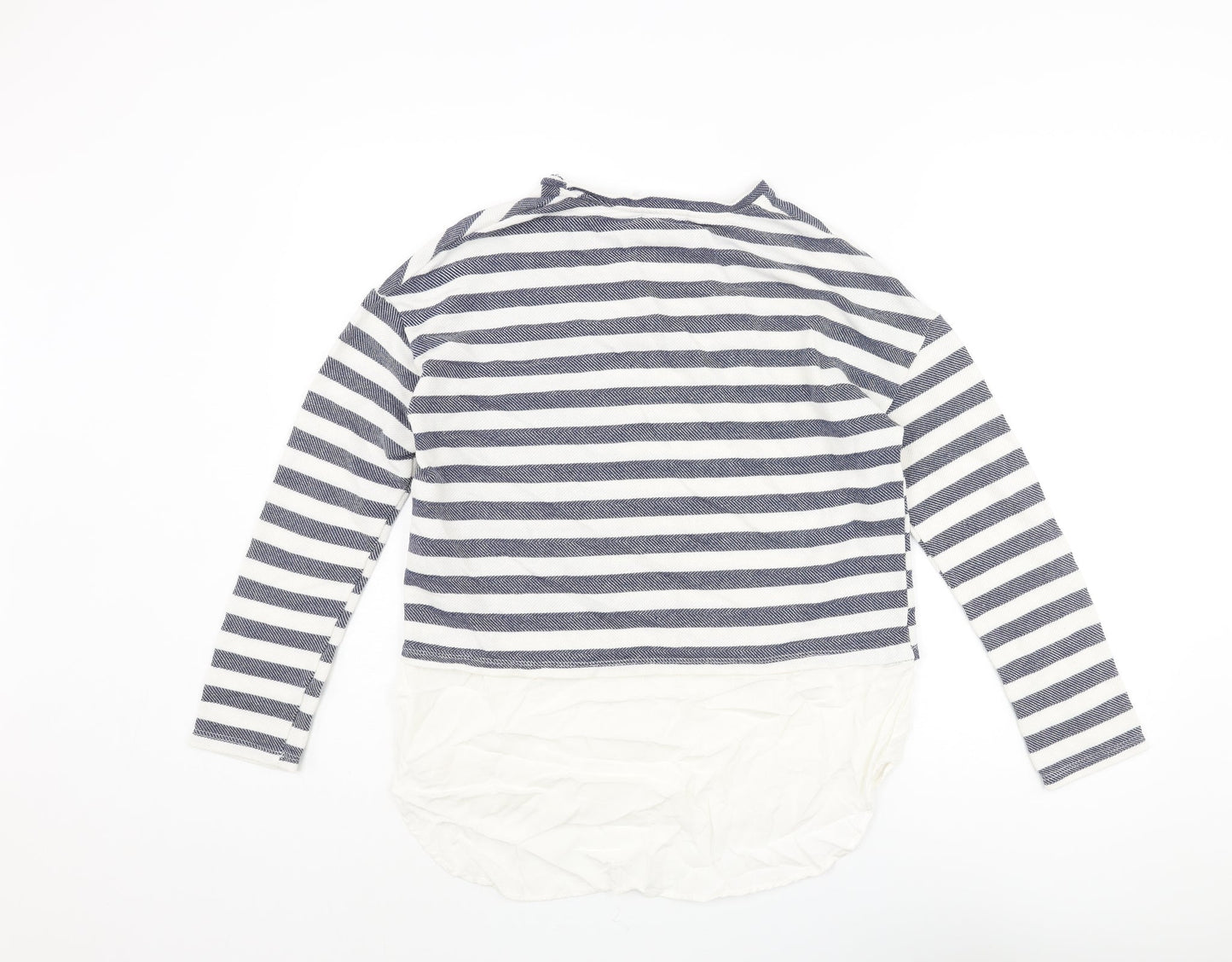 Shana Womens Blue Striped Cotton Basic Blouse Size M Round Neck - Layered