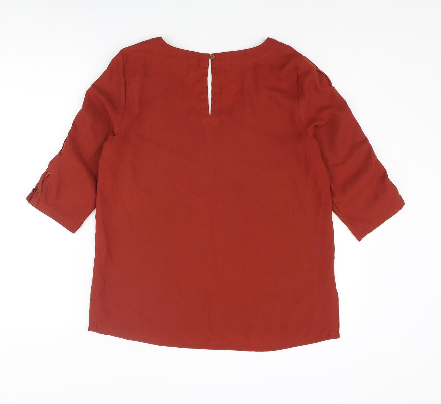 River Island Womens Red Polyester Basic Blouse Size 8 V-Neck - Lace Up Sleeve