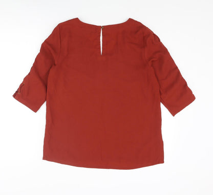 River Island Womens Red Polyester Basic Blouse Size 8 V-Neck - Lace Up Sleeve