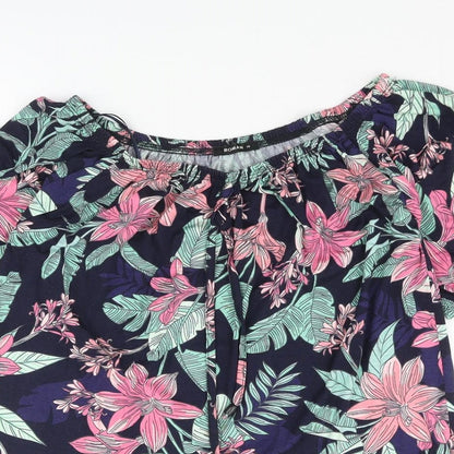 Close-up detail of Roman women’s multicoloured floral viscose basic blouse, size UK 10, boat neck