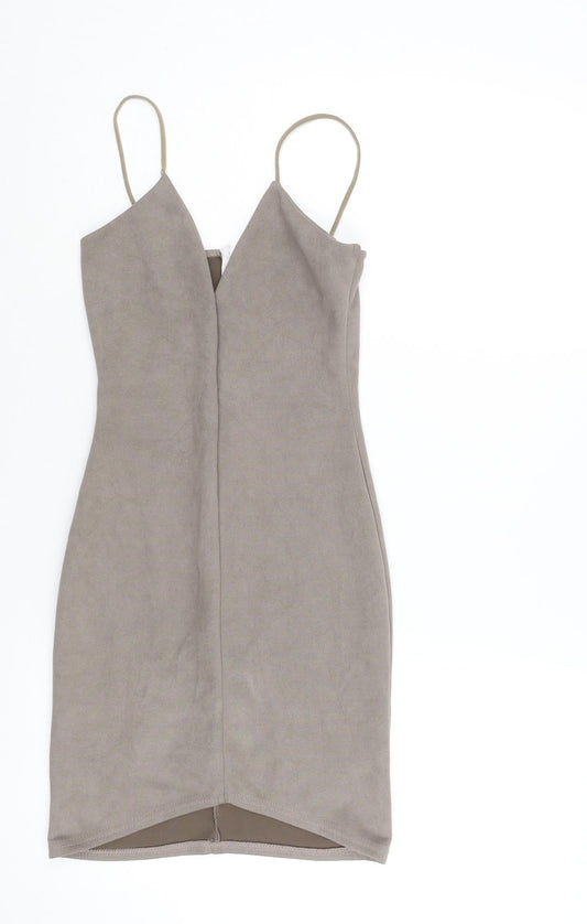 Missguided Womens Grey Polyester Bodycon Size 4 V-Neck Zip