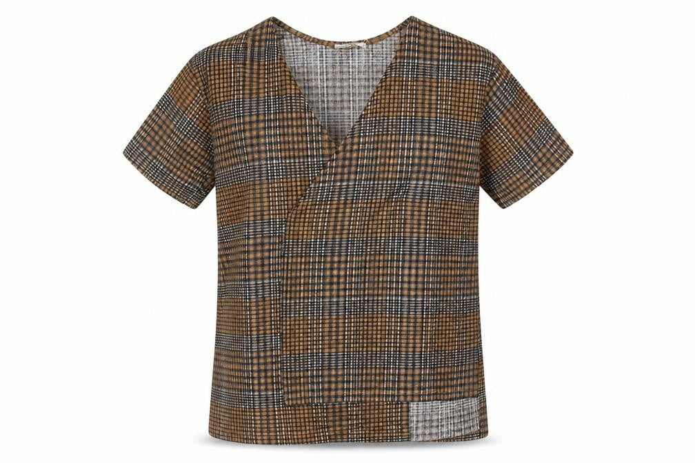 Zara Womens Brown Check Polyester Basic Blouse Size M V-Neck