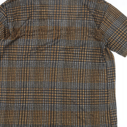 Zara Womens Brown Check Polyester Basic Blouse Size M V-Neck