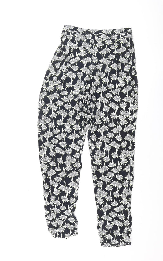 Marks and Spencer Womens Blue Geometric Viscose Trousers Size 8 L30 in Regular