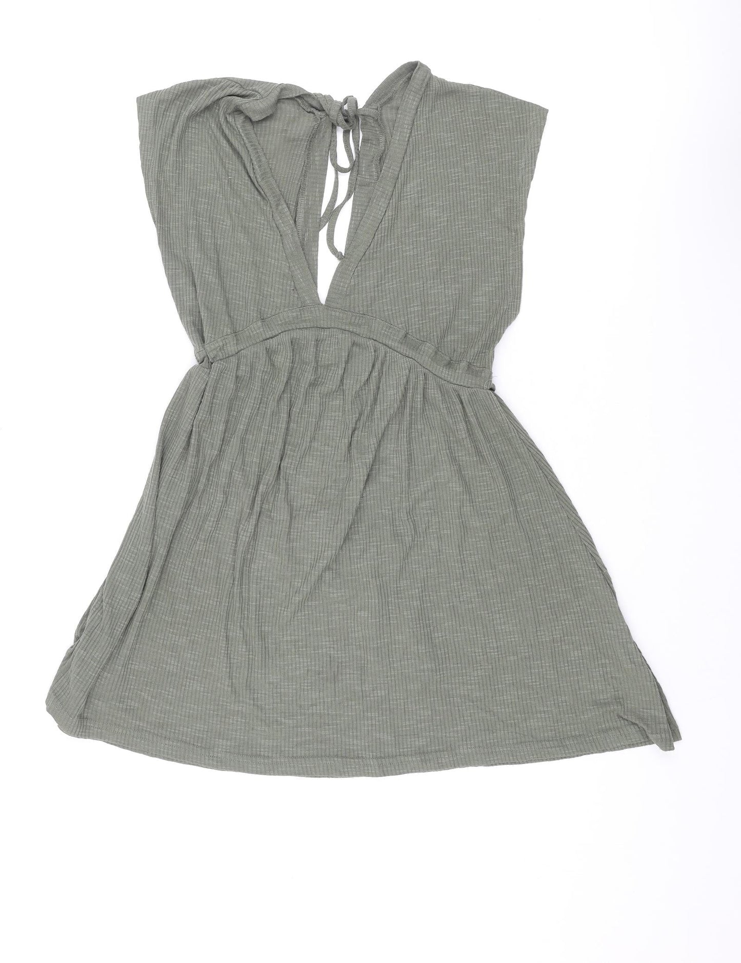 Pull&Bear Womens Green Polyester A-Line Size S V-Neck Tie