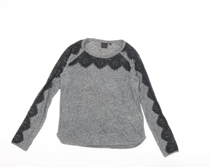 InWear Womens Grey Polyester Basic Blouse Size XS Round Neck - Lace Trim