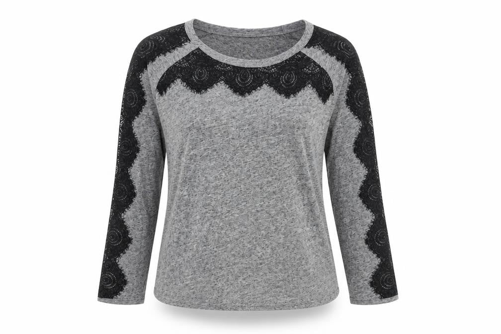 InWear Womens Grey Polyester Basic Blouse Size XS Round Neck - Lace Trim