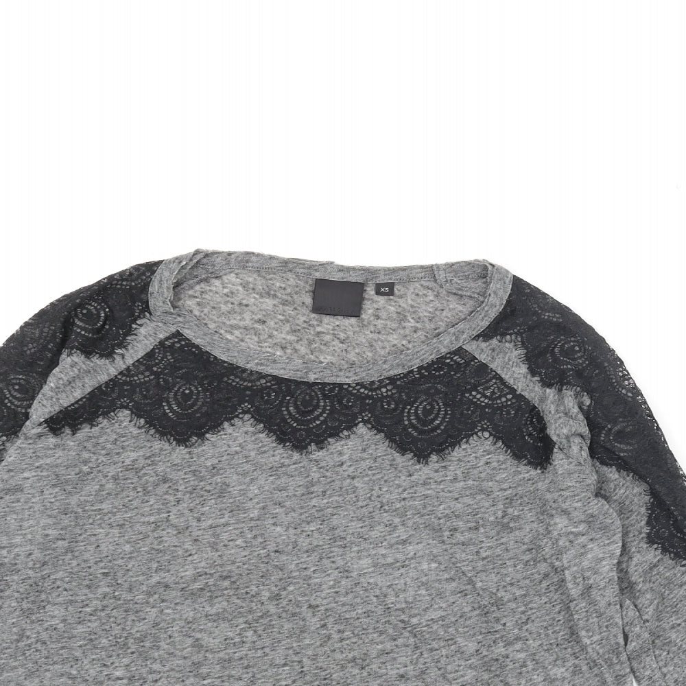 InWear Womens Grey Polyester Basic Blouse Size XS Round Neck - Lace Trim