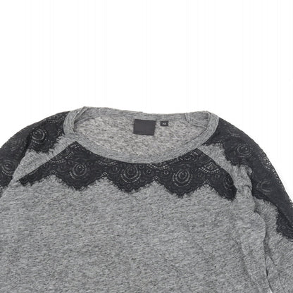 InWear Womens Grey Polyester Basic Blouse Size XS Round Neck - Lace Trim