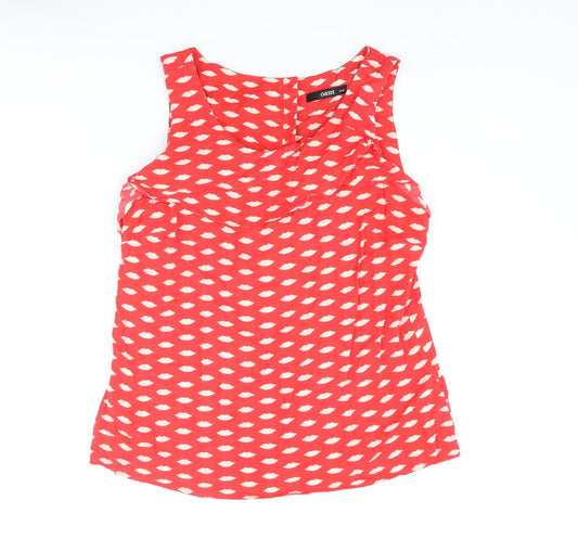 Oasis Womens Red Geometric Viscose Basic Blouse Size 12 Round Neck - Lips Print Frill