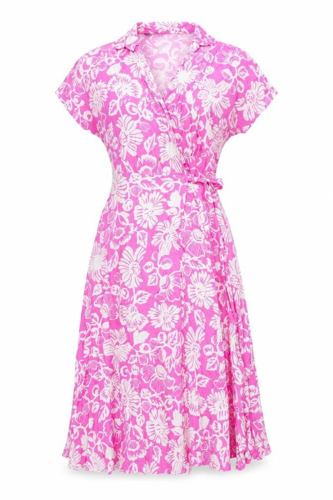Marks & Spencer Womens Pink Floral Viscose Wrap Dress Size 6 V-Neck Tie