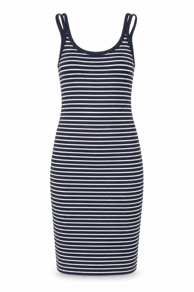 Mango Womens Blue Striped Polyester Tank Dress Size S Scoop Neck Pullover