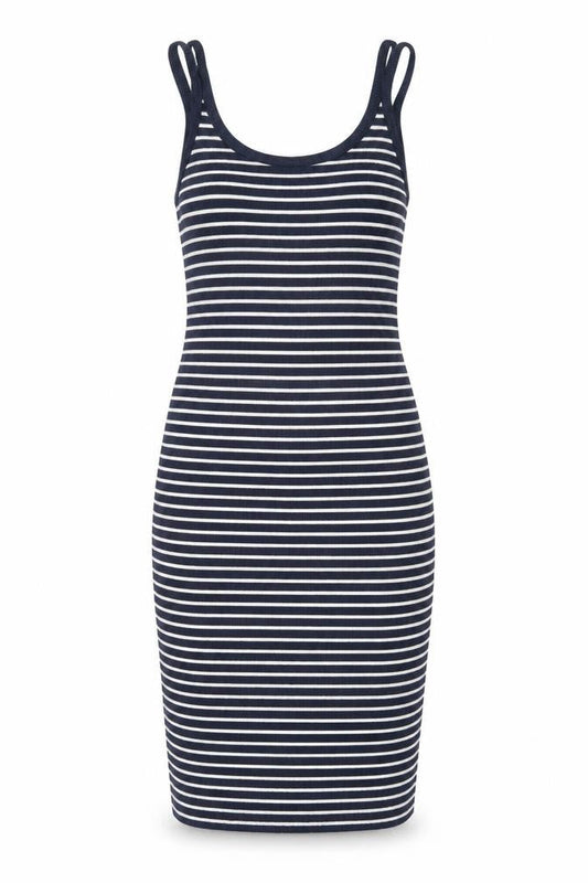 Mango Womens Blue Striped Polyester Tank Dress Size S Scoop Neck Pullover