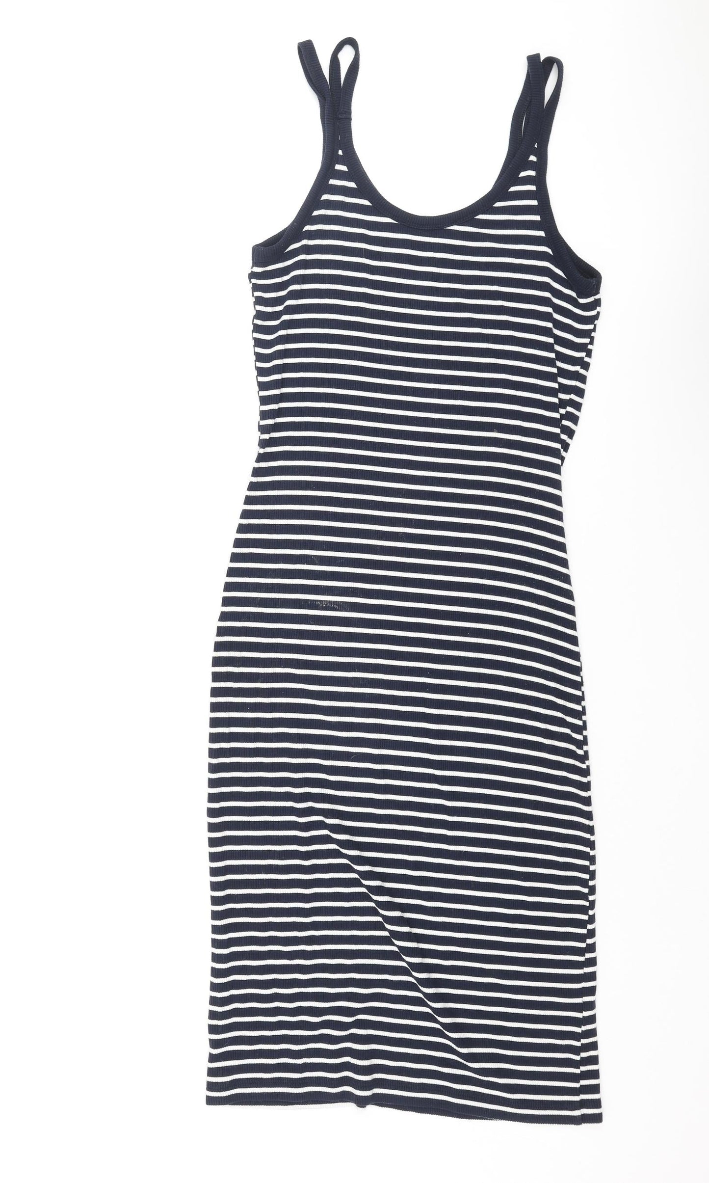 Mango Womens Blue Striped Polyester Tank Dress Size S Scoop Neck Pullover