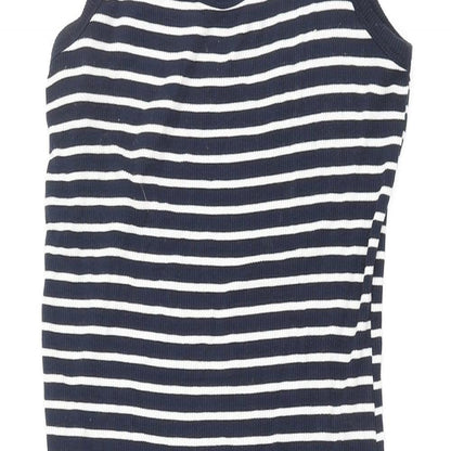 Mango Womens Blue Striped Polyester Tank Dress Size S Scoop Neck Pullover