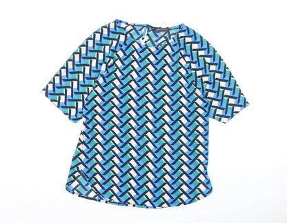 Marks & Spencer Womens Multicoloured Geometric Polyester Basic Blouse Size 6 Round Neck