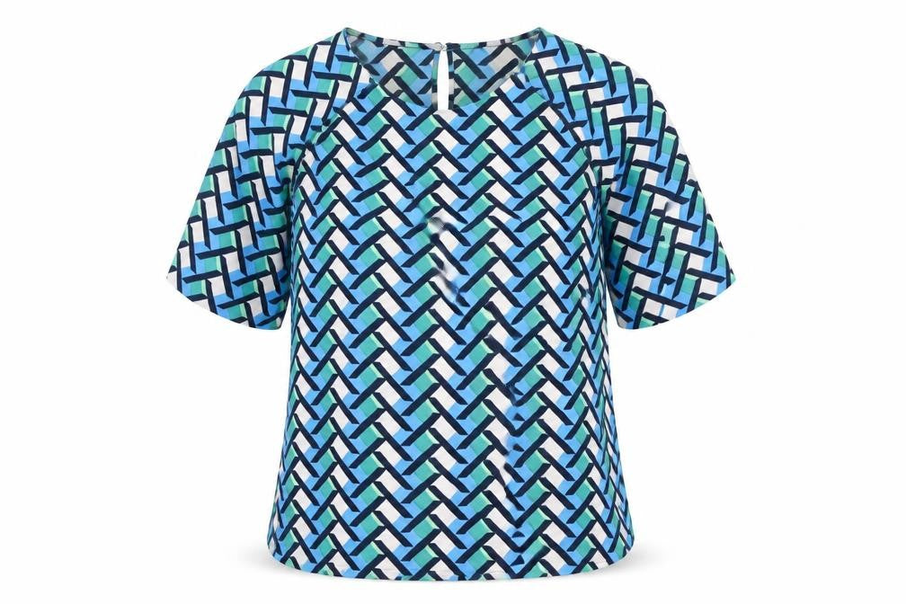 Marks & Spencer Womens Multicoloured Geometric Polyester Basic Blouse Size 6 Round Neck