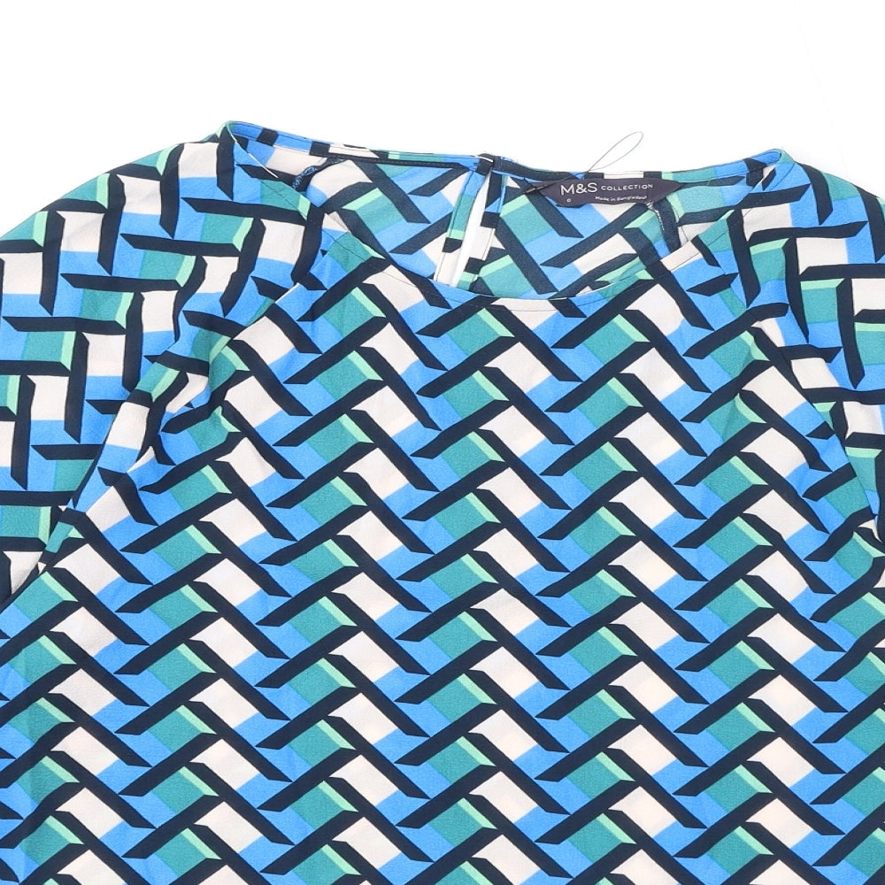 Marks and Spencer Womens Multicoloured Geometric Polyester Basic Blouse Size 6 Round Neck