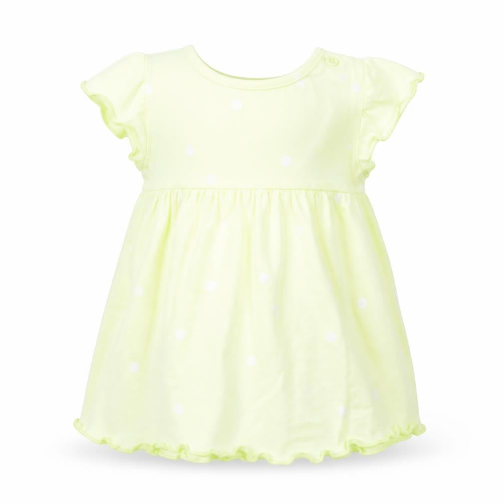 Marks & Spencer Girls Yellow Polka Dot Cotton A-Line Size 0-3 Months Round Neck Snap