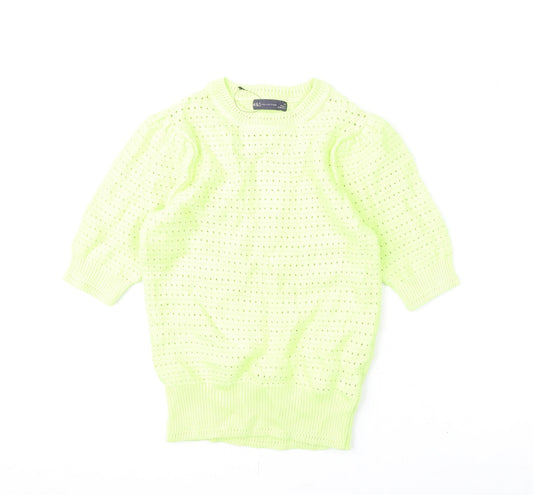Marks and Spencer Womens Green Round Neck Cotton Pullover Jumper Size XS